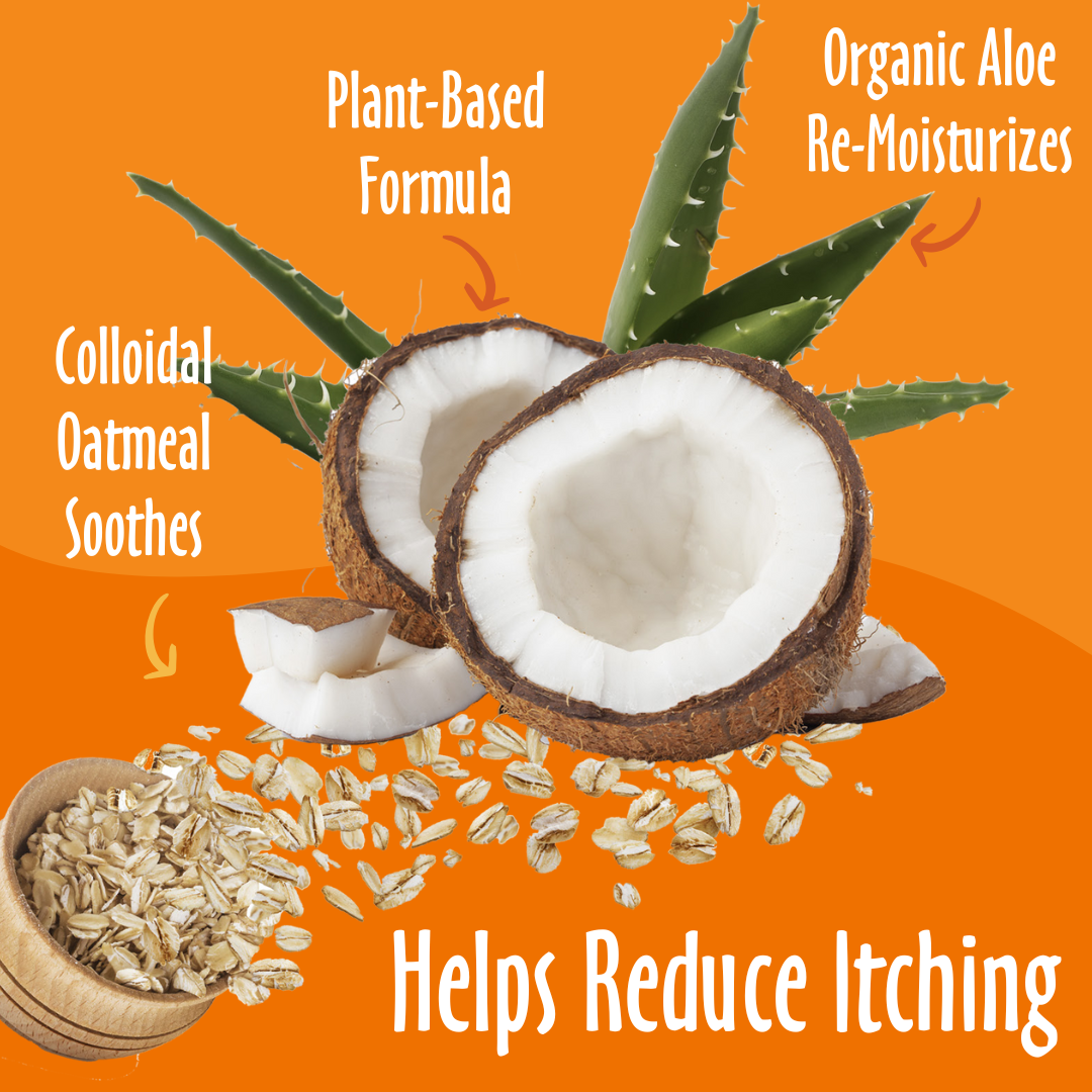 Helps Reduce Itching elements like Colloidal, Organic Aloe, Plant-Based and their benefits. 