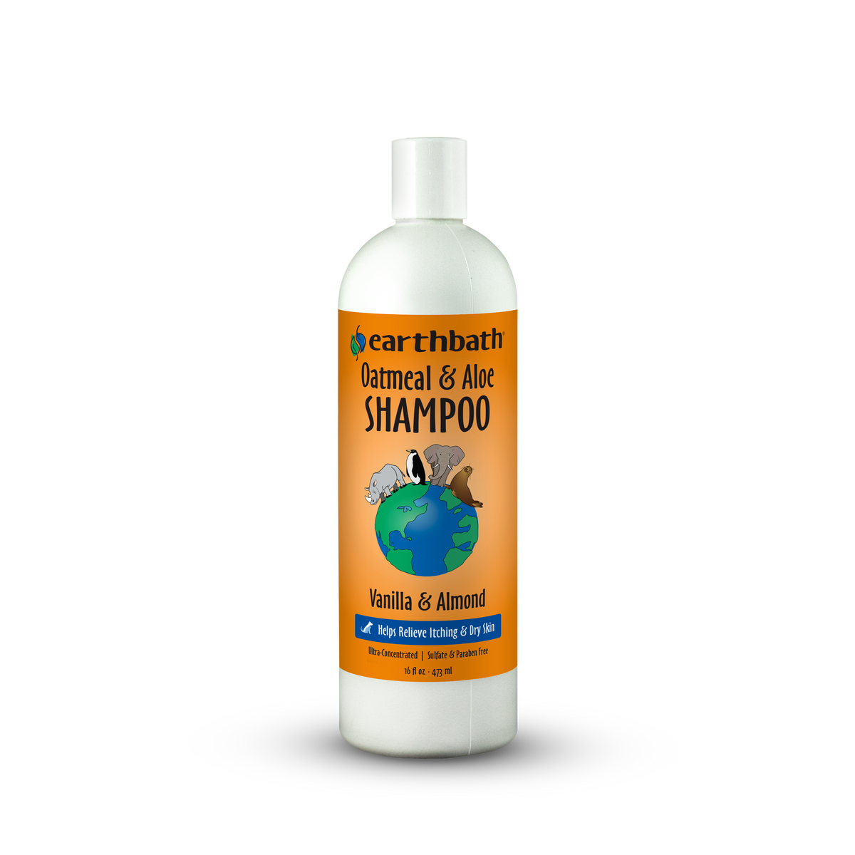 Bottle of Earthbath Oatmeal & Aloe Shampoo on a white background