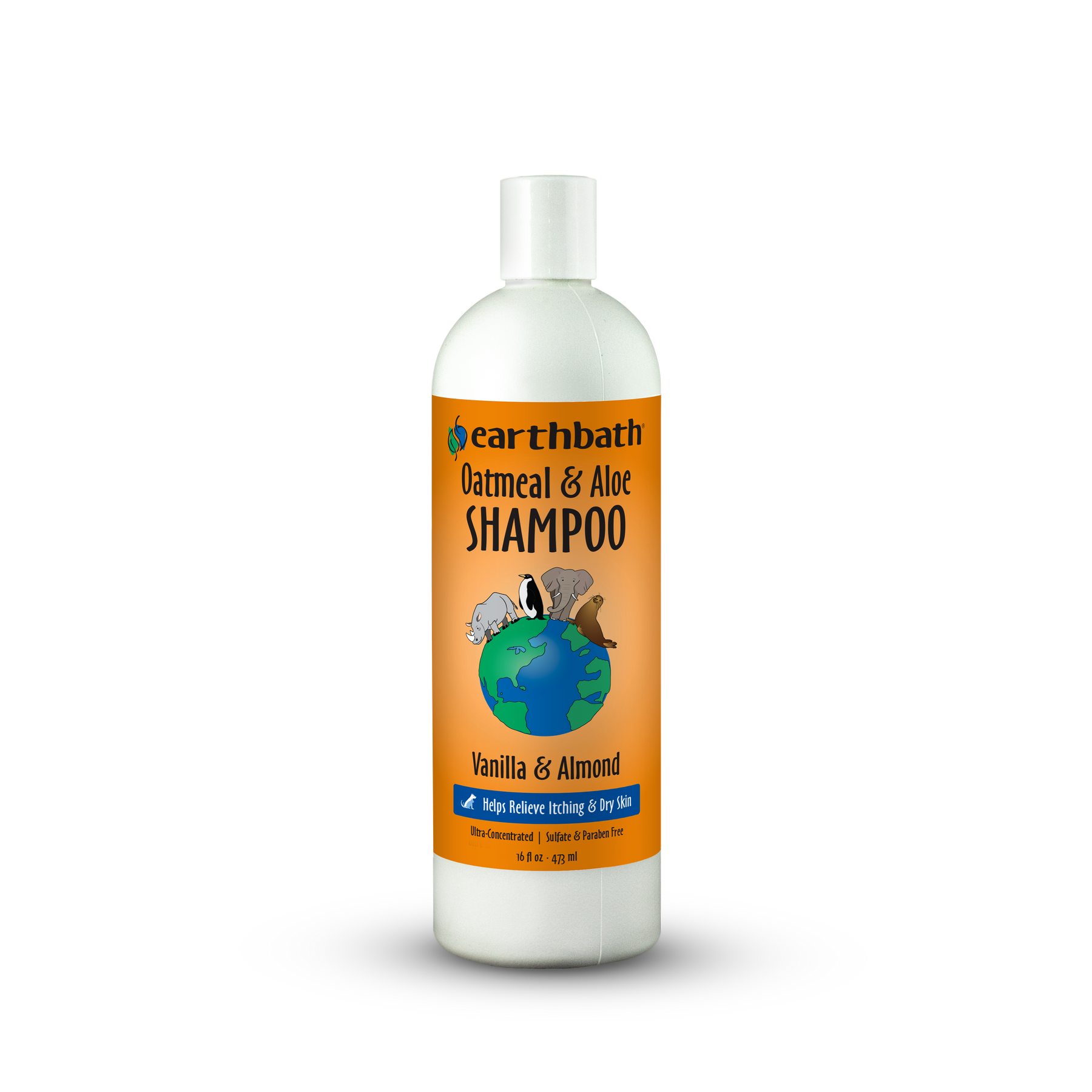 Bottle of Earthbath Oatmeal & Aloe Shampoo on a white background