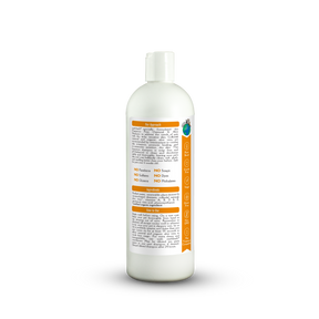 White bottle with an orange label on a white background