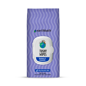Package of earthbath Tushy Wipes with rosemary and chamomile for pets.