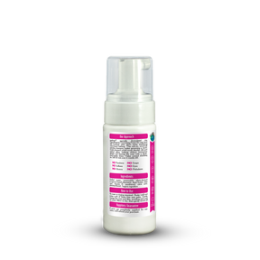 Foam bottle with pink label on a white background