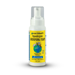 Bottle of Earthbath hypoallergenic grooming foam on a white background