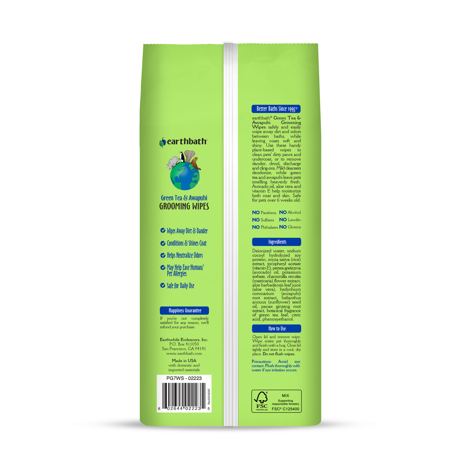 Grooming Wipes - Green Tea & Awapuhi back