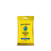 Yellow pack of Earthbath grooming wipes on a white background