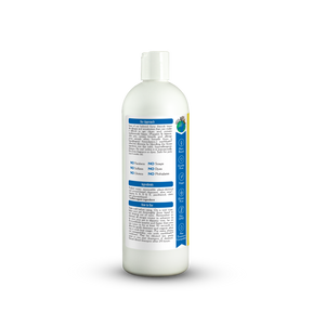 White bottle with a blue label on a white background