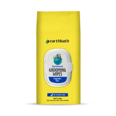 A pack of earthbath Hypoallergenic Grooming Wipes for pets, with a label showing the brand logo and product information. The packaging is yellow with a white and blue label.
