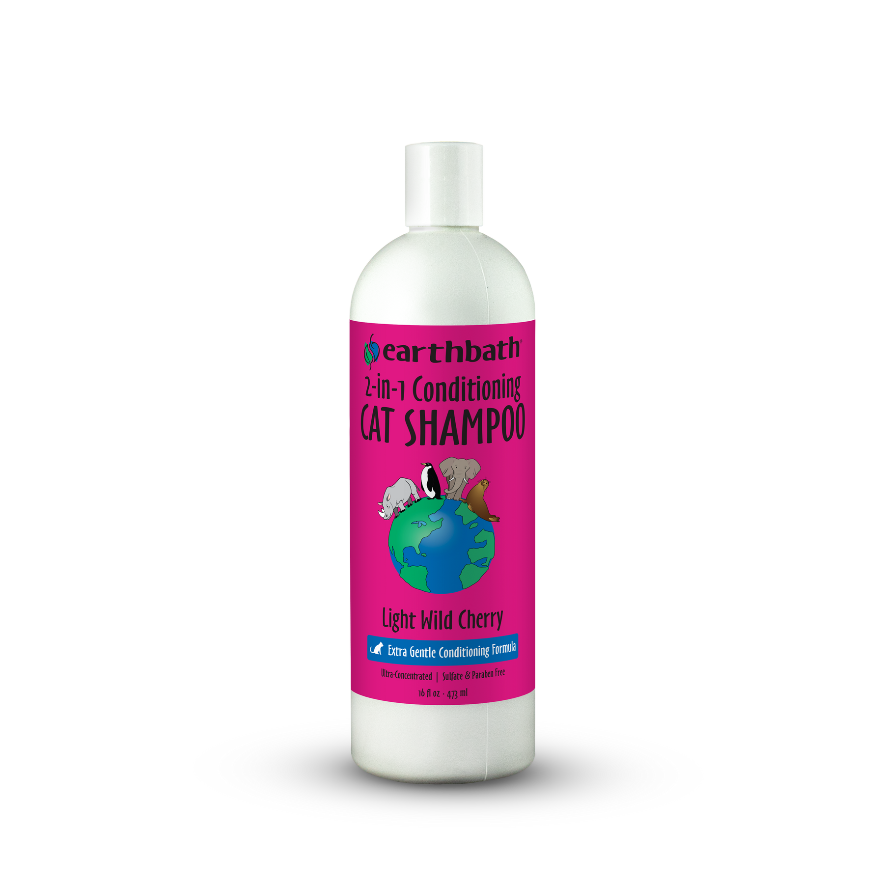 Earthbath 2-in-1 Conditioning Cat Shampoo bottle with pink label on a white background