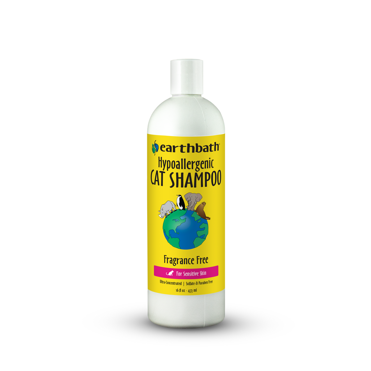 Earthbath hypoallergenic cat shampoo bottle on a white background
