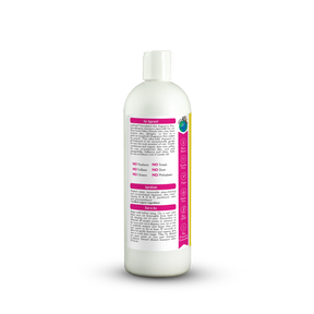 White bottle with a pink label on a white background