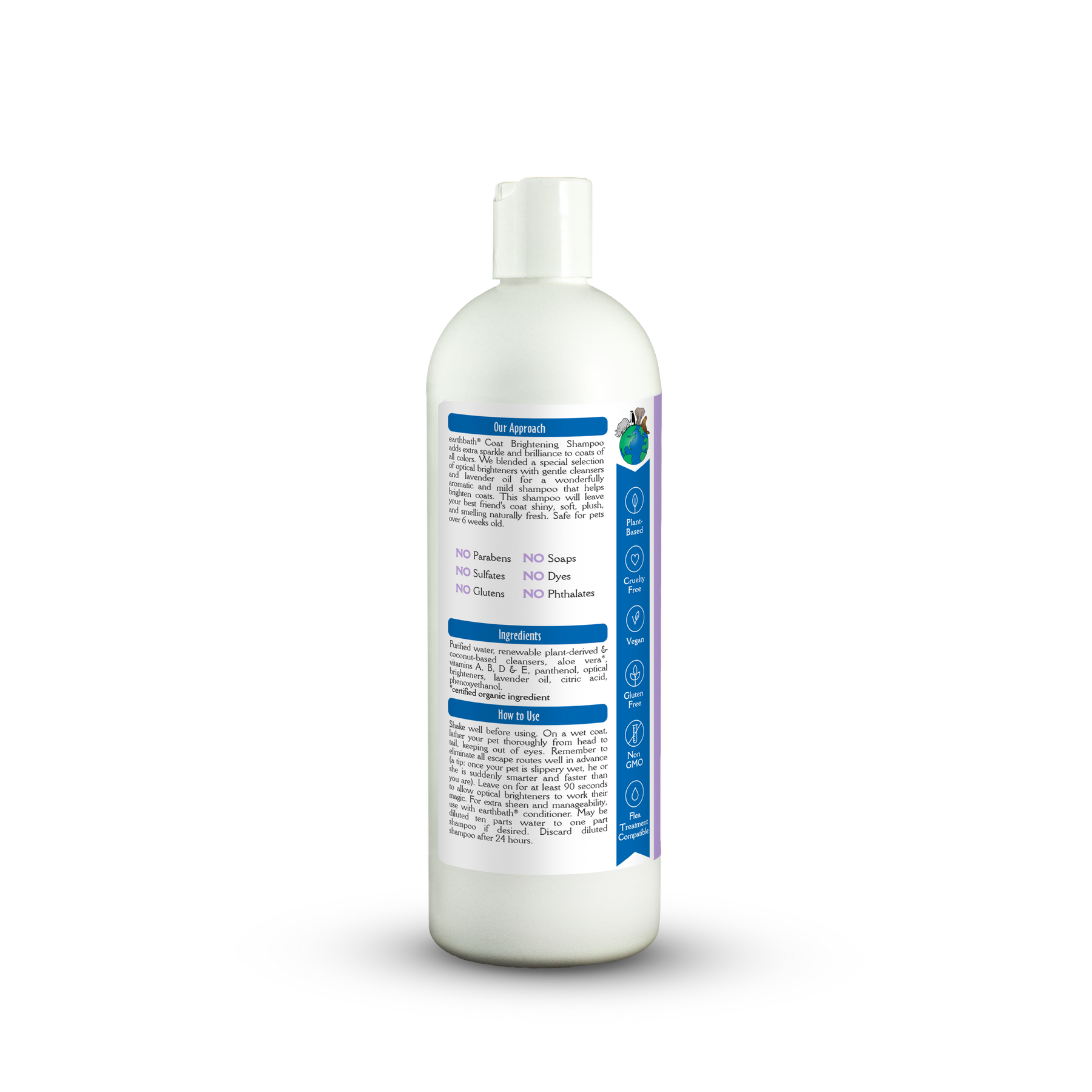 White bottle with a blue label on a white background
