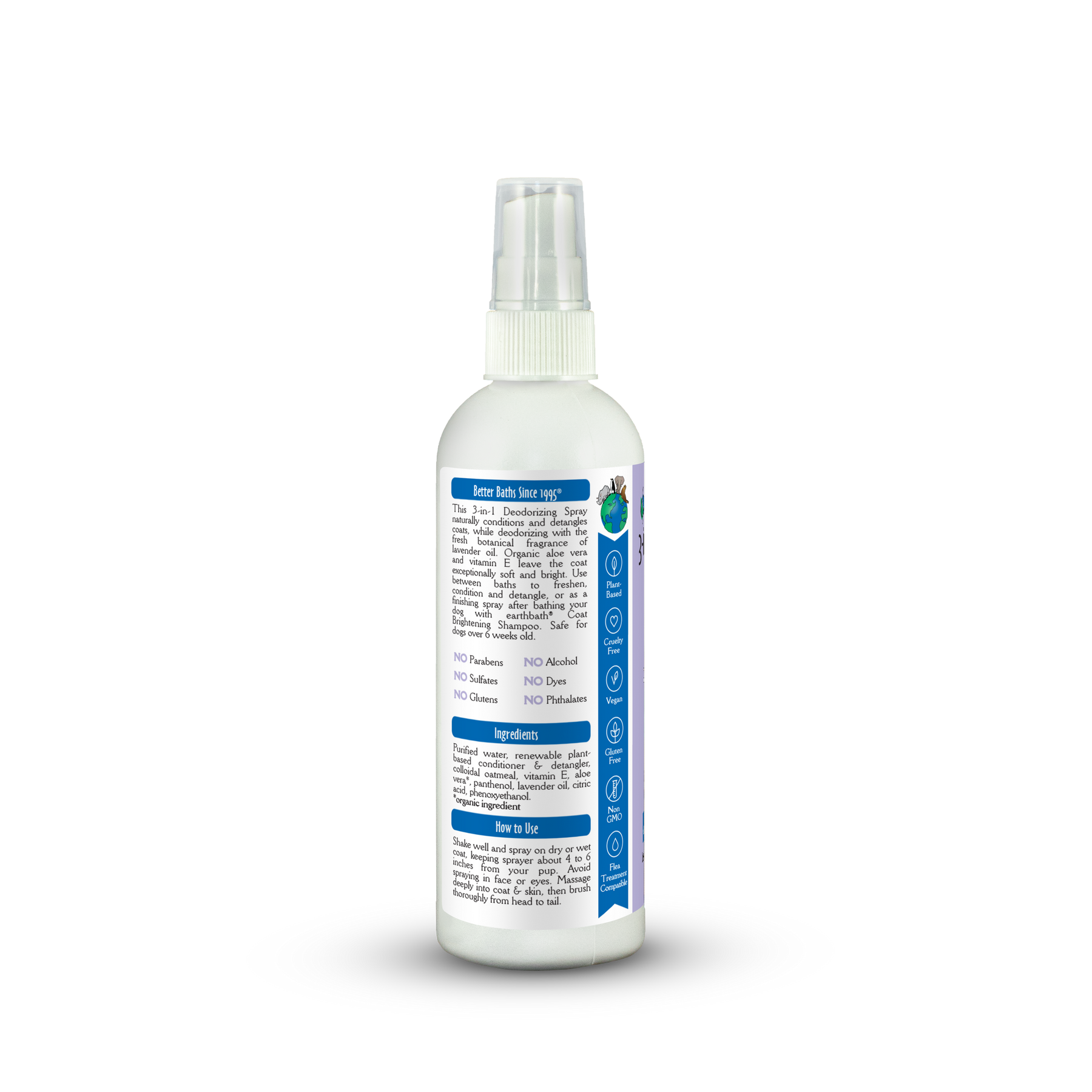 White spray bottle with a label on a white background