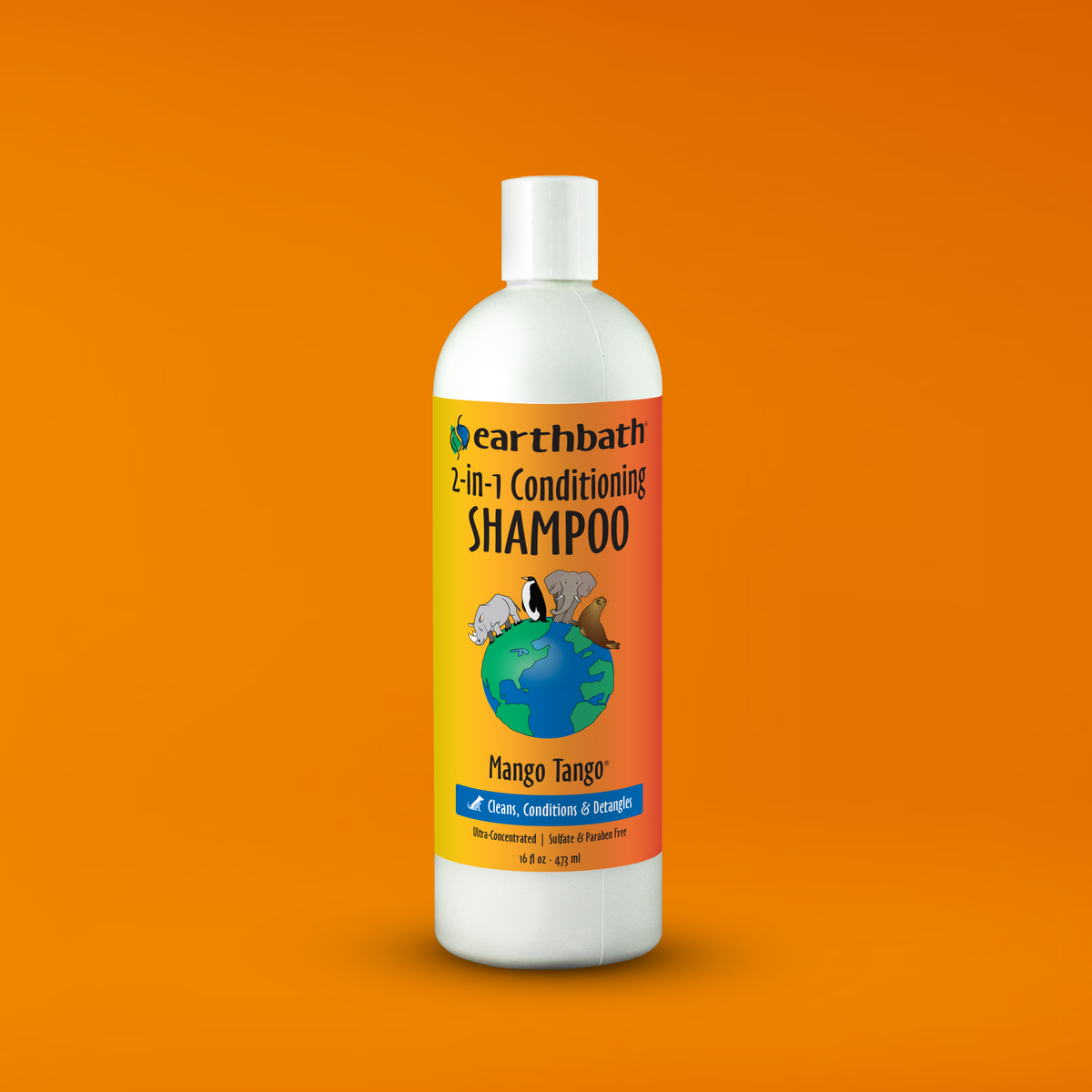Earthbath 2-in-1 Conditioning Shampoo bottle on an orange background
