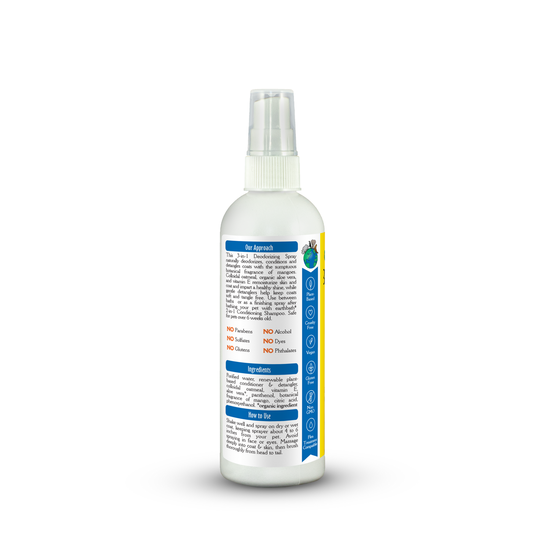 White spray bottle with a label on a white background