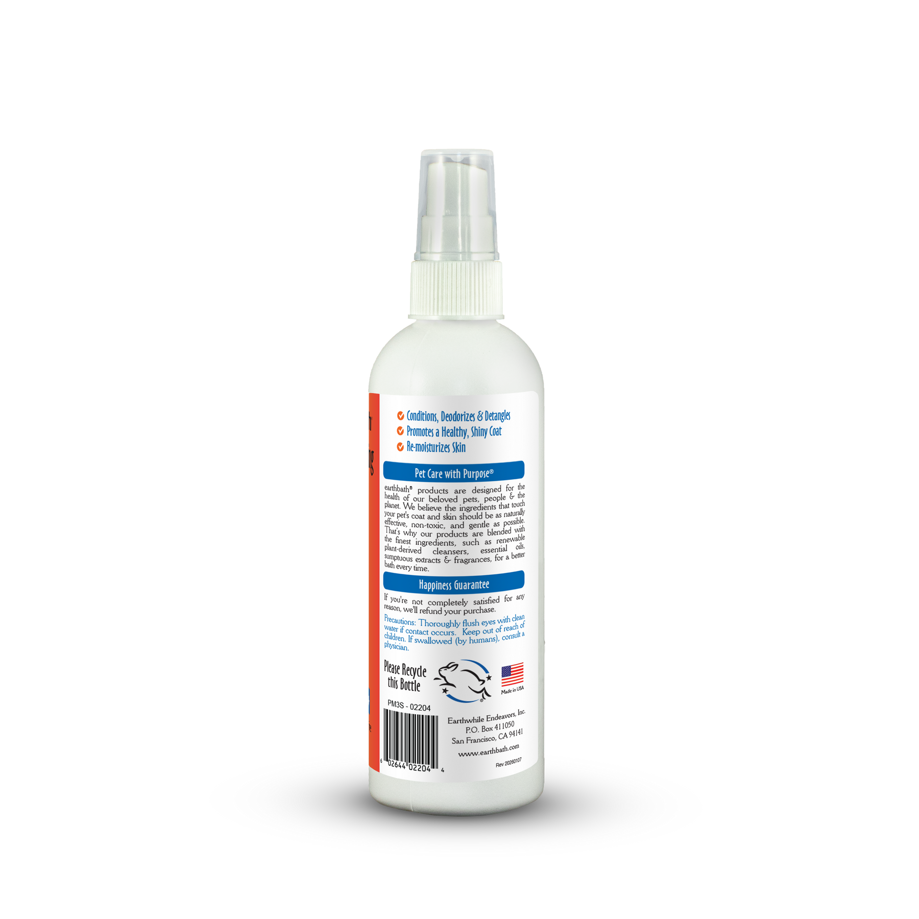 White spray bottle with a label on a white background
