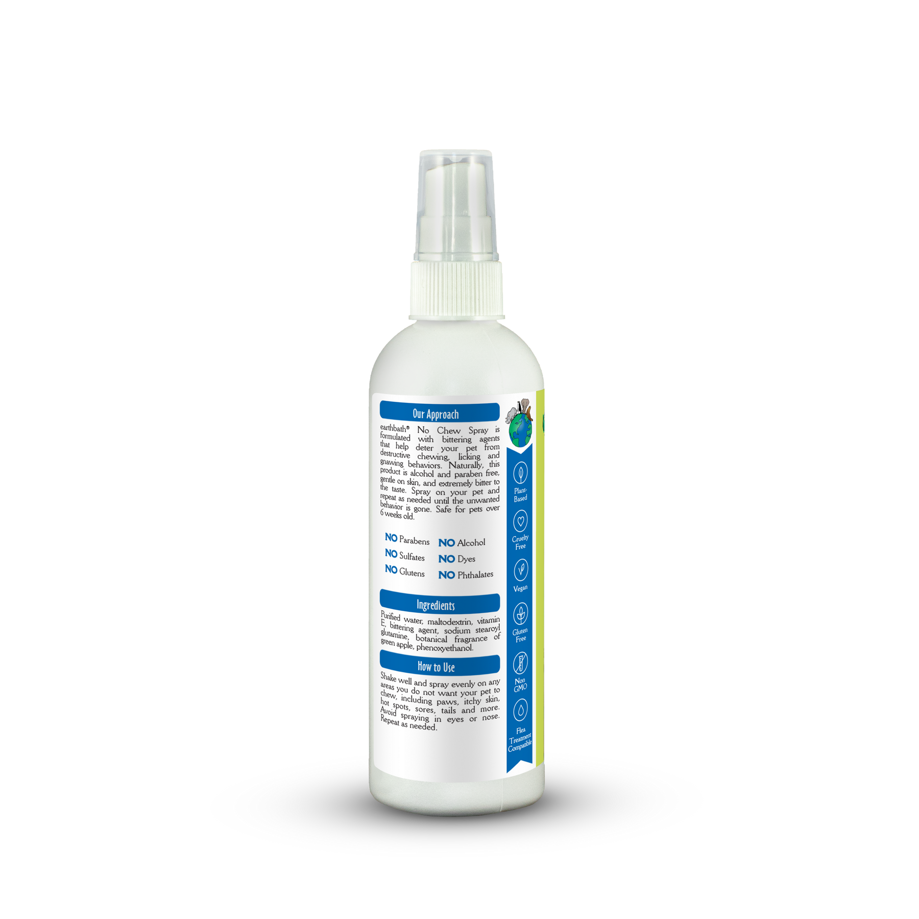 White spray bottle with a label on a white background