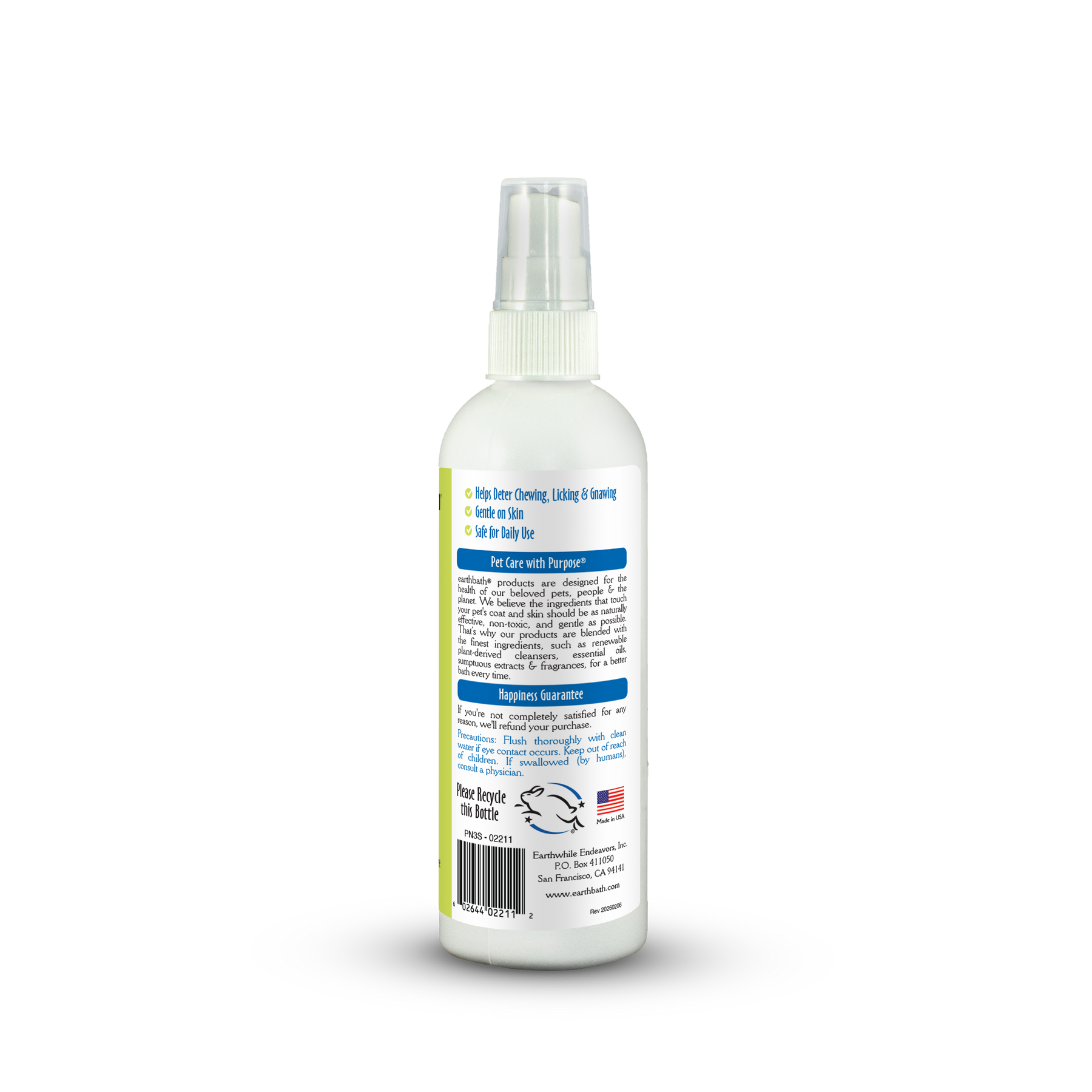 White spray bottle with a label on a white background