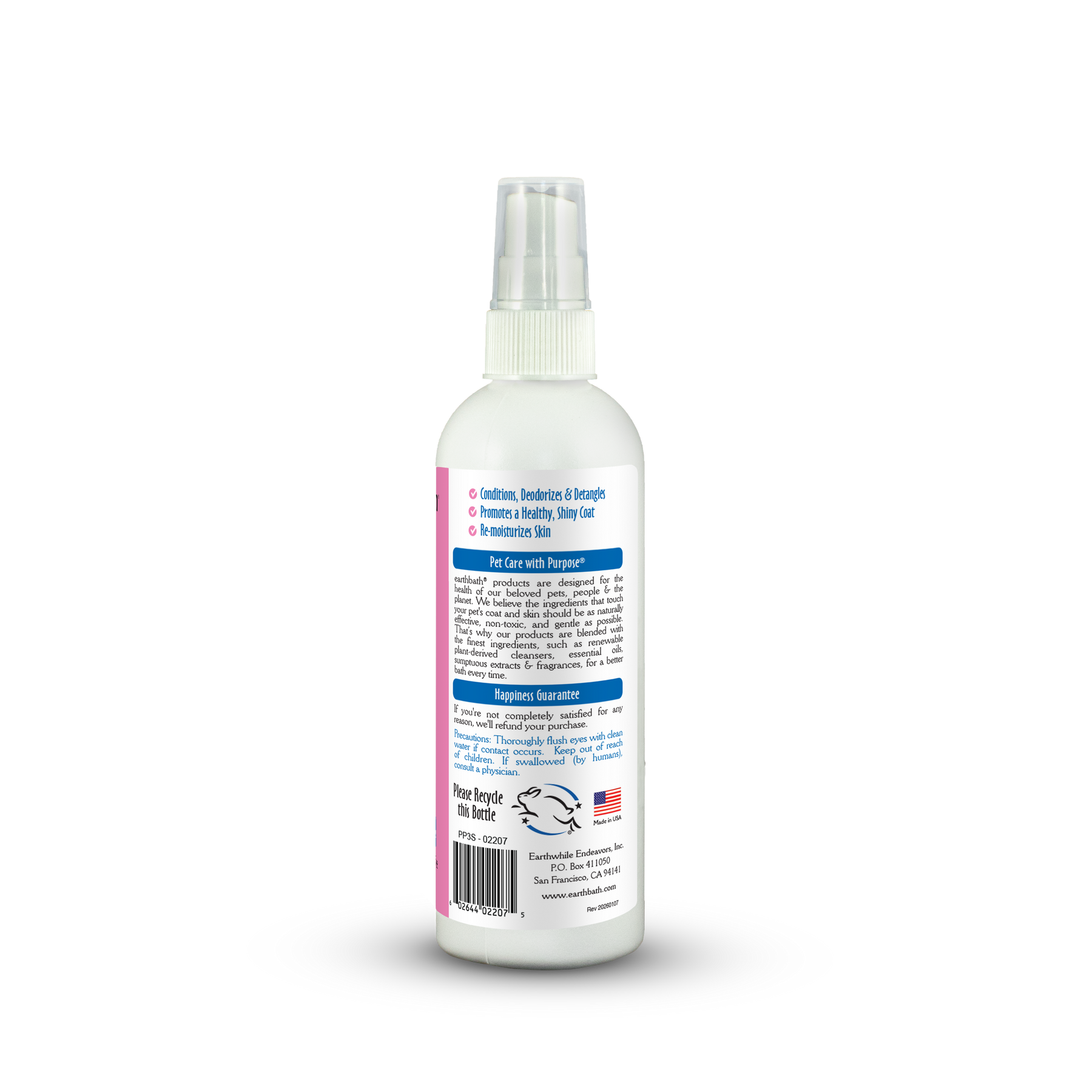 White spray bottle with a label on a white background