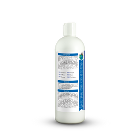 White bottle with a blue label on a white background