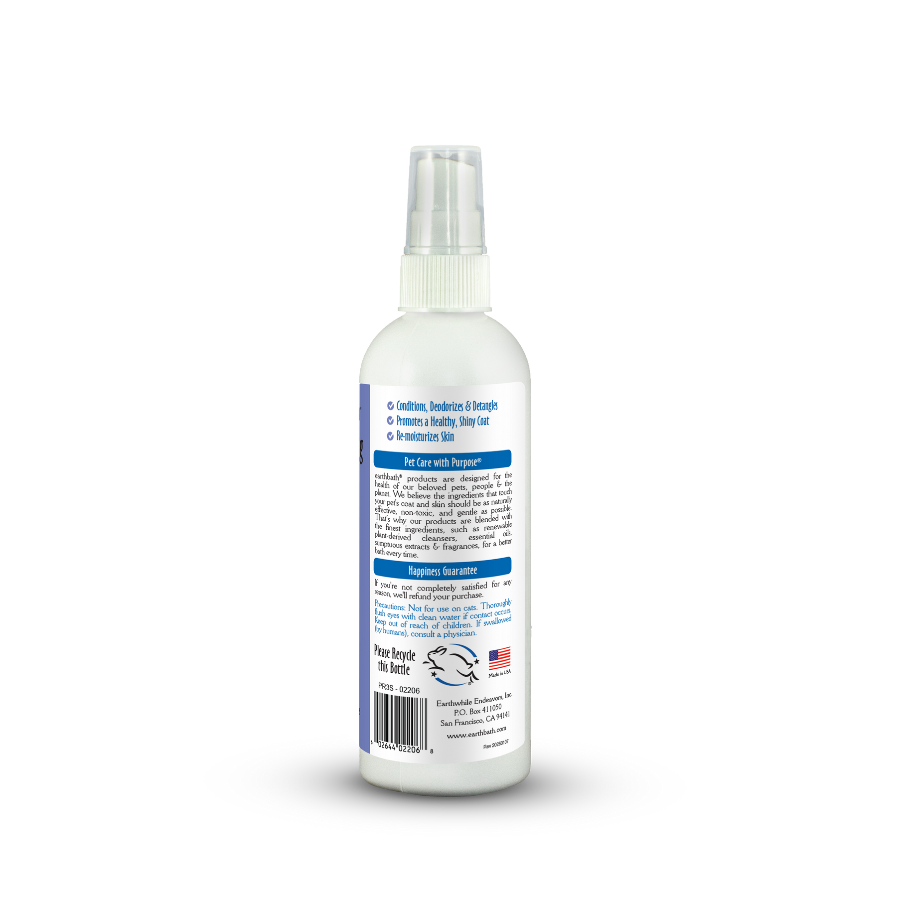 White spray bottle with a label on a white background