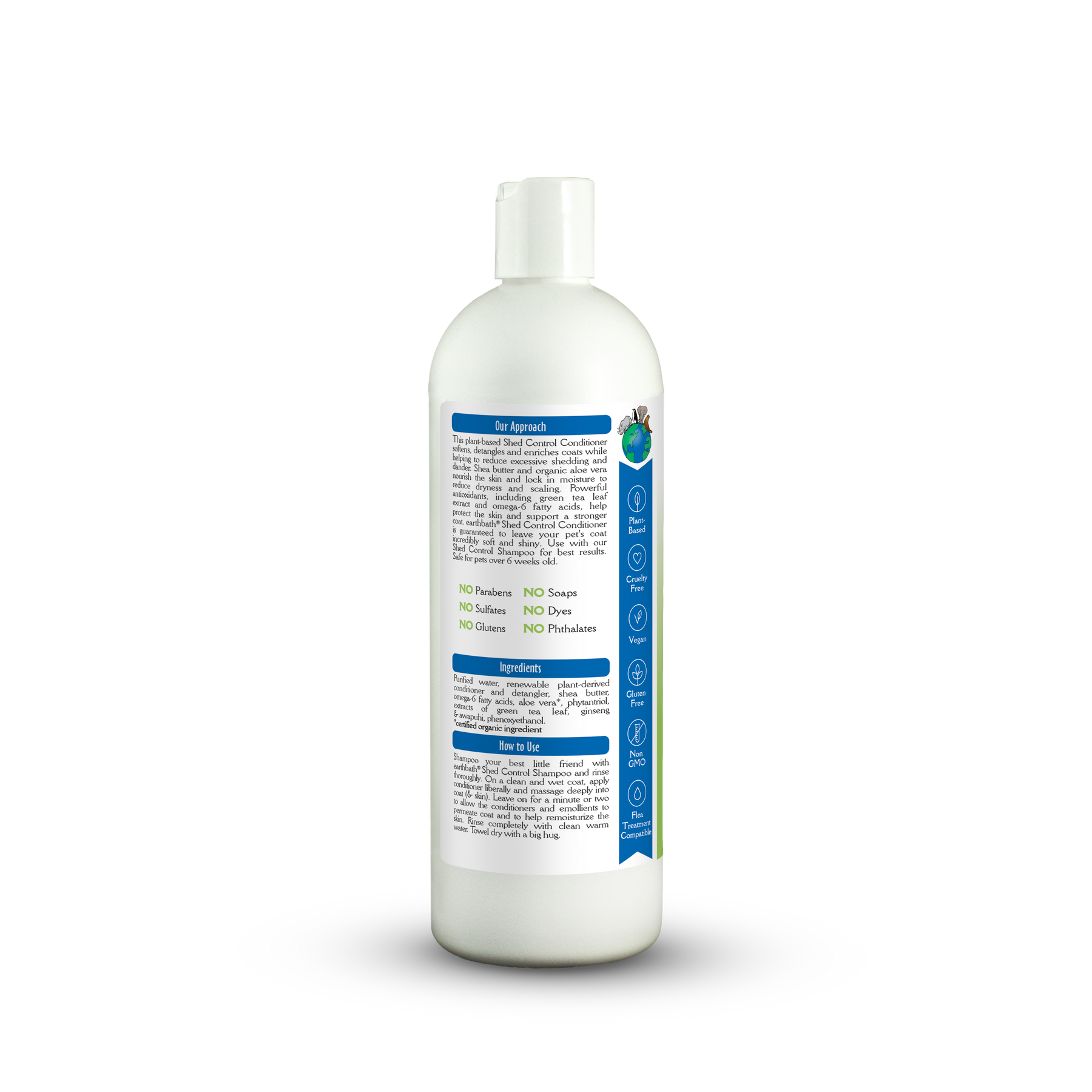 Bottle of shampoo with a label on a white background