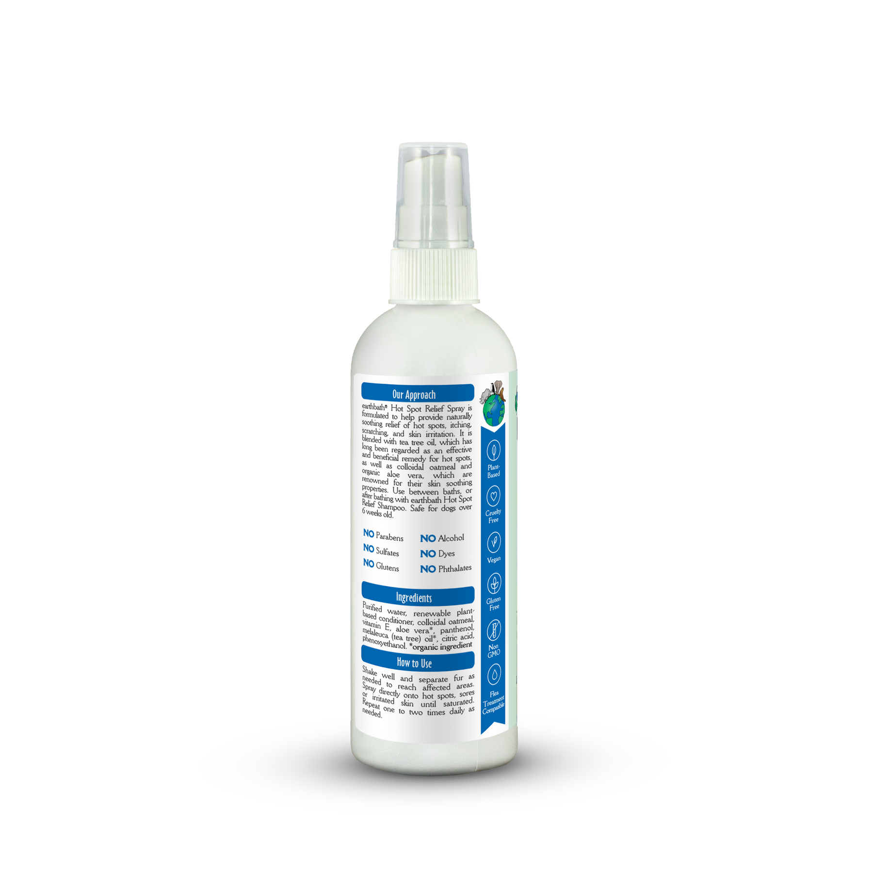 White spray bottle with a label on a white background