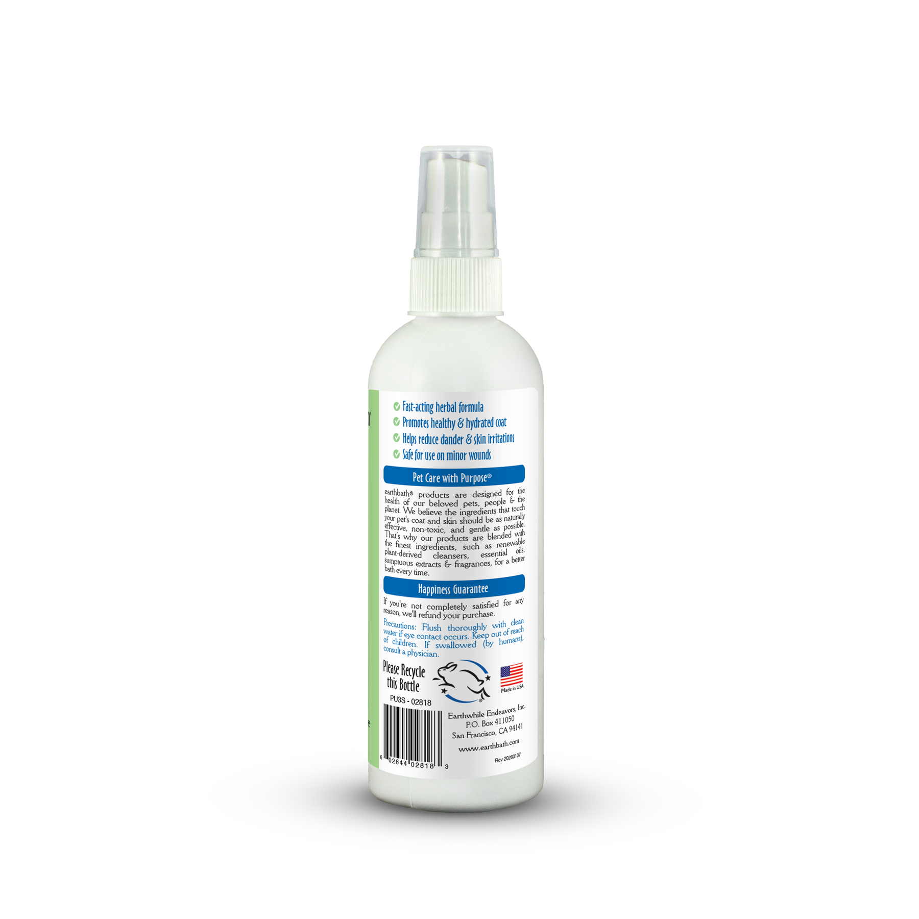 White spray bottle with label on a white background