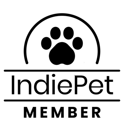 IndiePet Member logo with a paw print and text on a white background