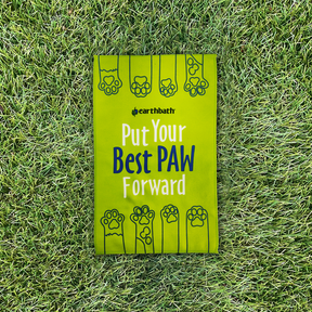 Microfiber Paw Towel with Put Your Best Paw Forward text on grass